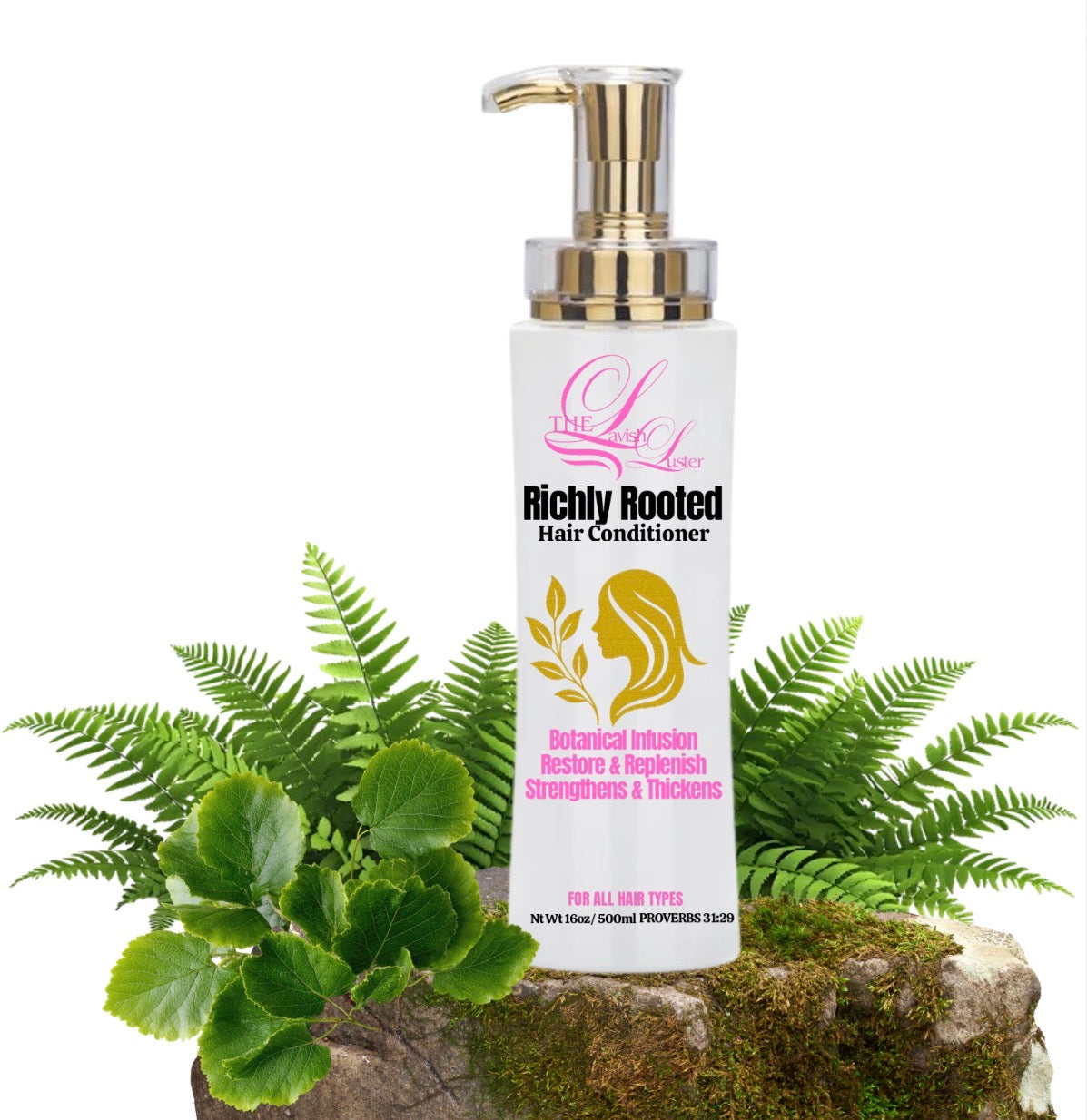 Richly Rooted hair conditioner bottle with a pump on a white background