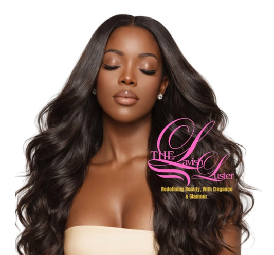 Black woman model showcasing long, silky, slight-wavy raw Cambodian hair extensions with natural luster and fullness